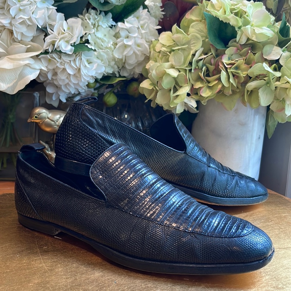 EXOTIC Bally Lizard Loafers in Black Leather